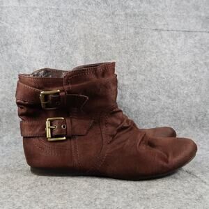Curfew Shoes Womens 8 Bootie Slouch Ankle Boot Brown Fabric Buckle Strap Pull On